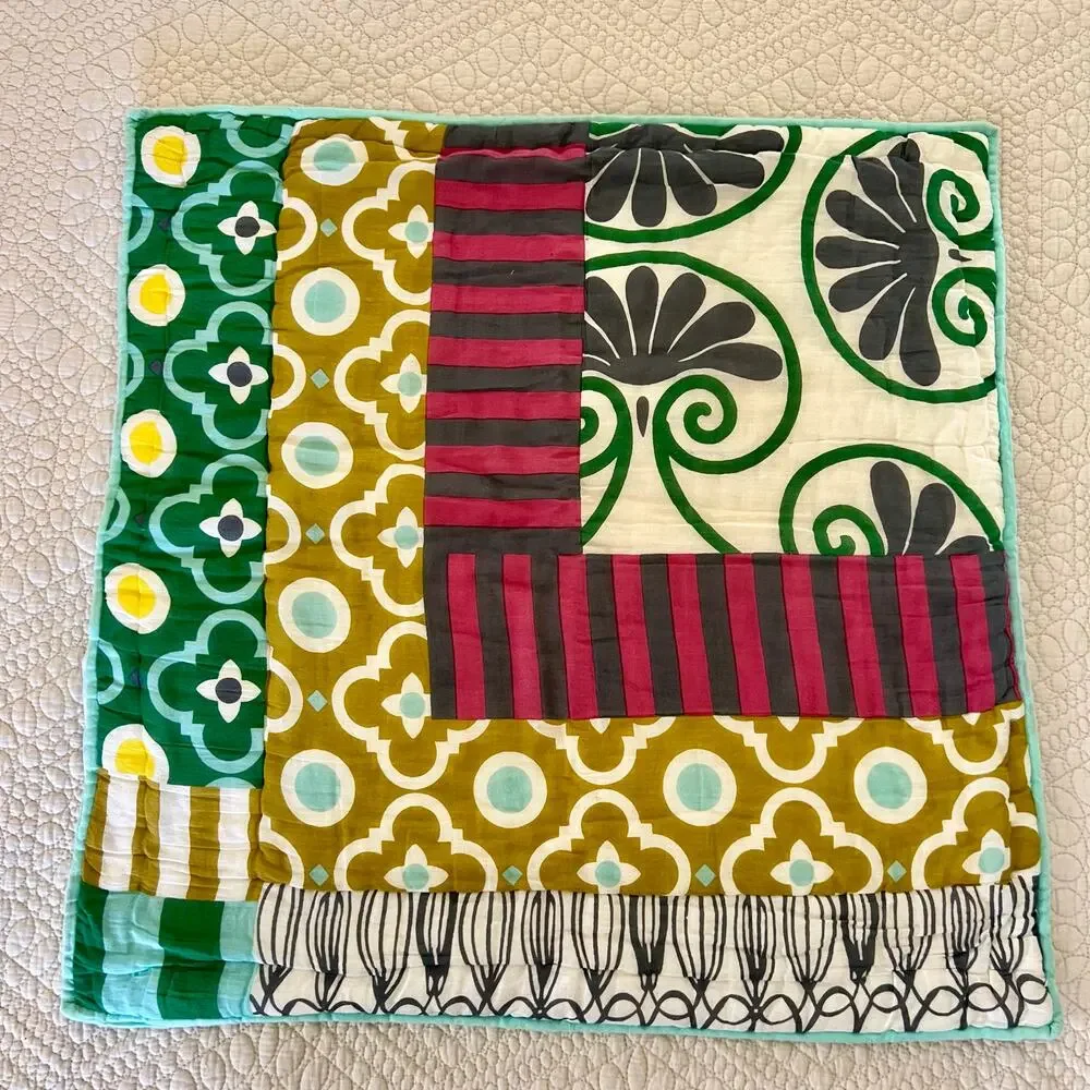 Anthropologie Lilla Patchwork Euro Sham 26x26 Cotton Quilted Pillow Cover Boho